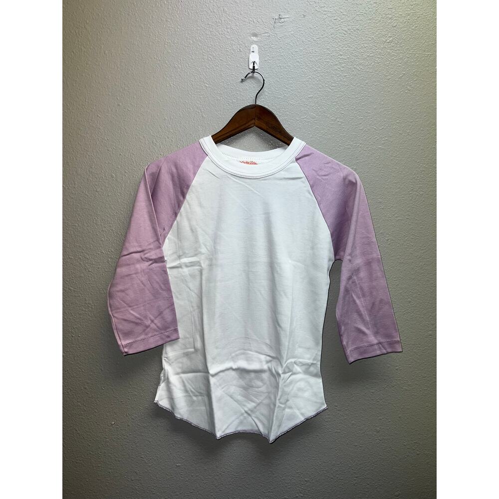 Women's 80s Vintage Lucky Star White Purple Raglan Shirt Blank Top